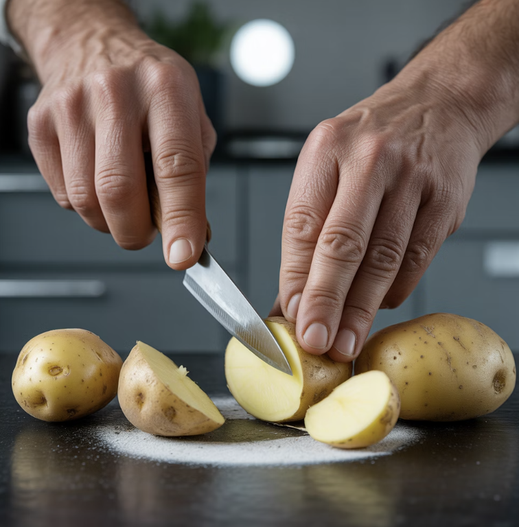 씨감자 자르기와 소독&amp;#44; 성공의 반