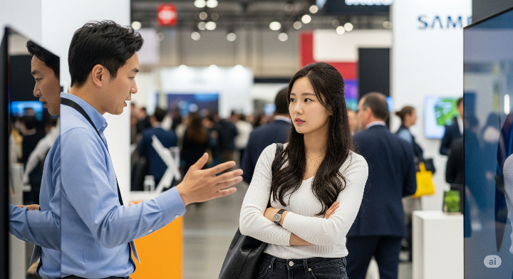 IFA 박람회에서 설명을 듣는 방문객
