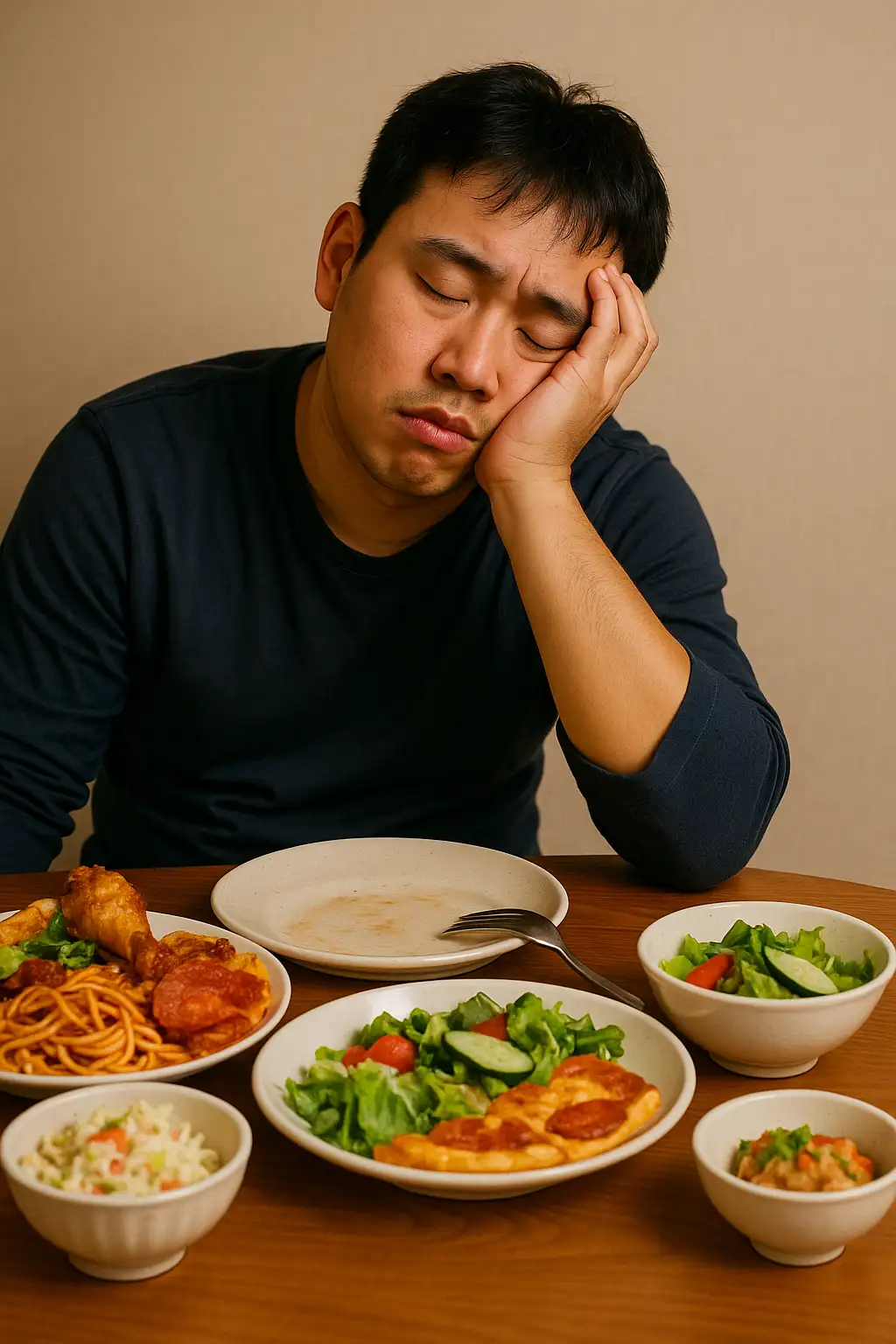 식사를-과하게-한-뒤-혈당이-급상승하고-소화에-집중되며-졸음을-느끼는-사람의-모습을-따뜻한-조명과-현실적인-표정으로-표현한-이미지