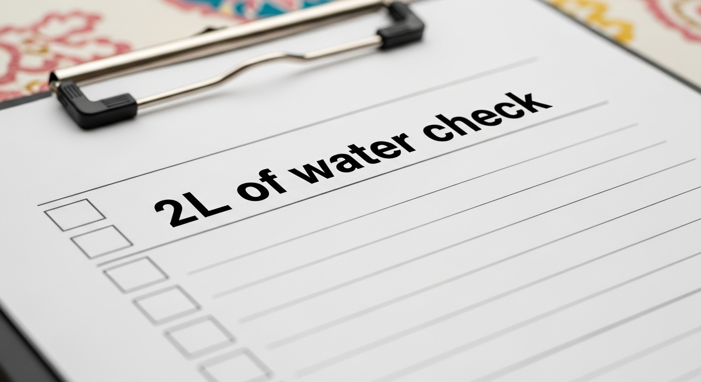 노트에 &lsquo;물 2L 체크&rsquo; 적어둔 체크리스트