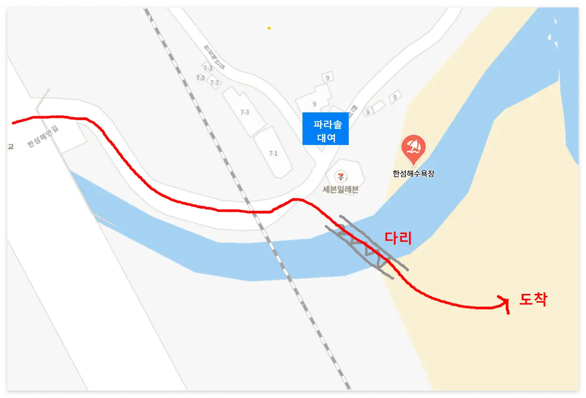 한섬해수욕장-지도-파라솔대여소-입구-편의점 위치
