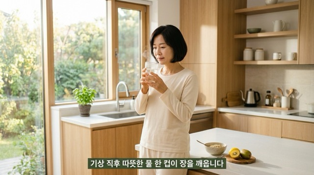 변비 즉시 해결 공복 물 마시는 여성