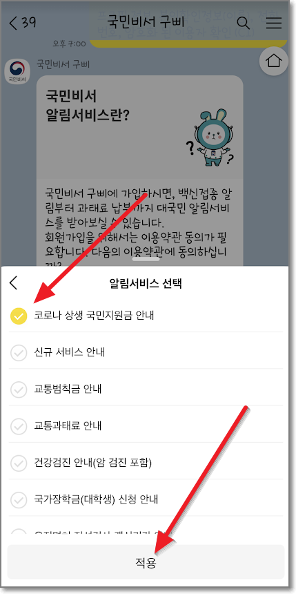 카카오톡 국민비서 신청방법