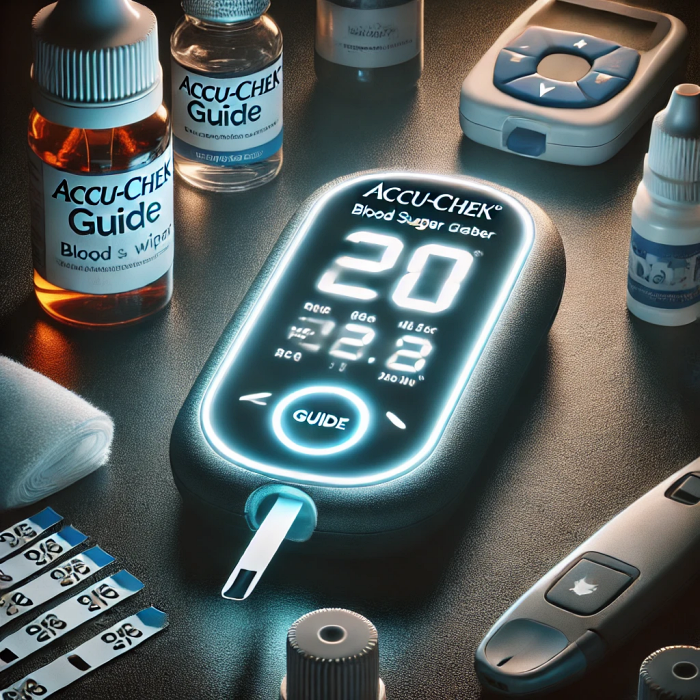 어두운 환경에서 아큐첵 가이드의 백라이트가 켜져 있는 모습.