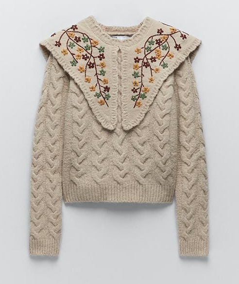 자라 embroidedred knit collar sweater 누끼 이미지
