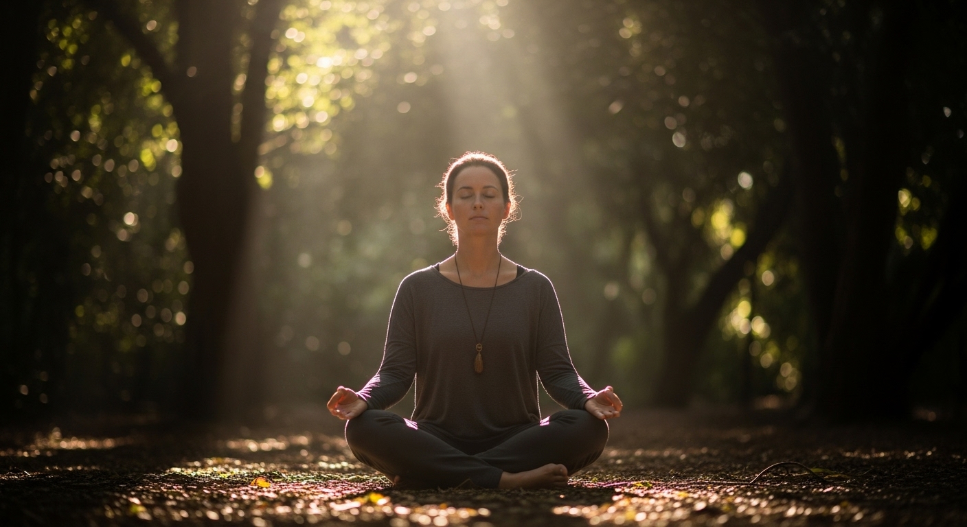 디지털 디톡스 후 명상을 통해 깊은 몰입과 평온을 되찾은 사람의 모습.