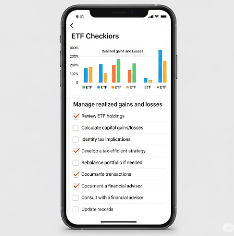 ETF 실현손익 관리를 위한 체크리스트: 스마트폰 화면에 실현손익 그래프가 표시된 이미지