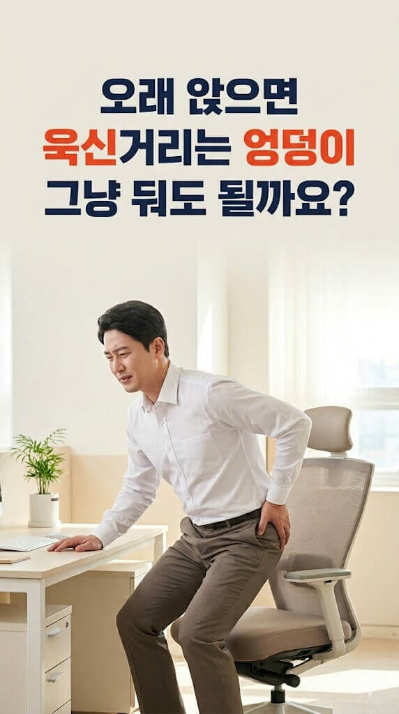 엉덩이 통증으로 의자에서 일어나는 회사원의 모습