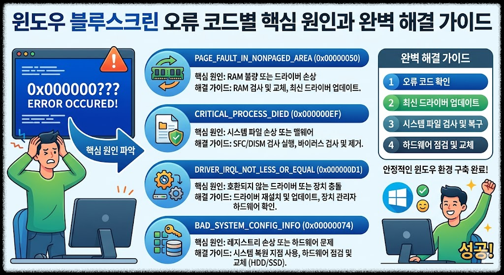 윈도우 블루스크린 오류 코드별 핵심 원인과 완벽 해결 가이드