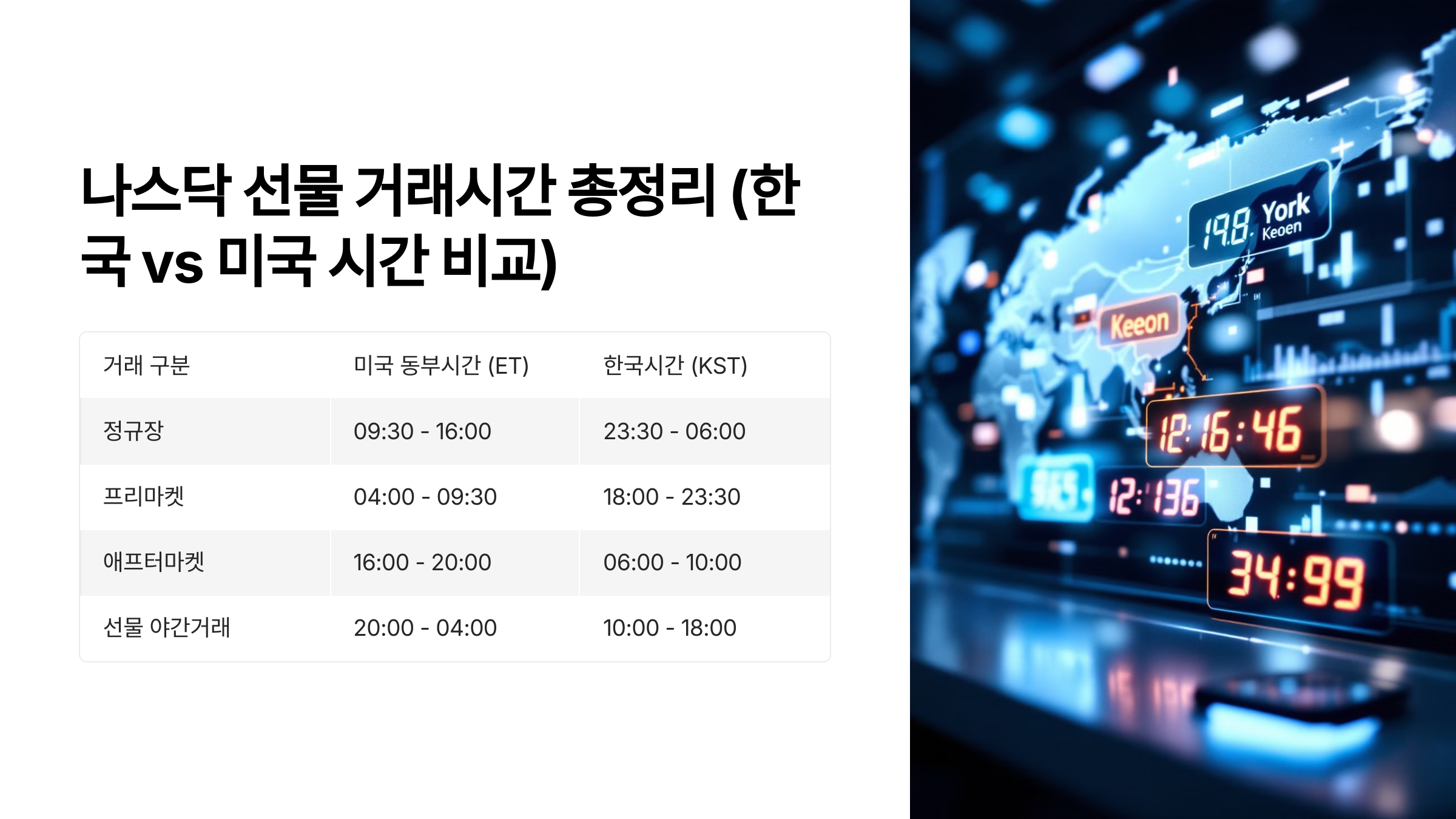 나스닥 선물 거래시간 총정리 (한국 vs 미국 시간 비교) 🕰