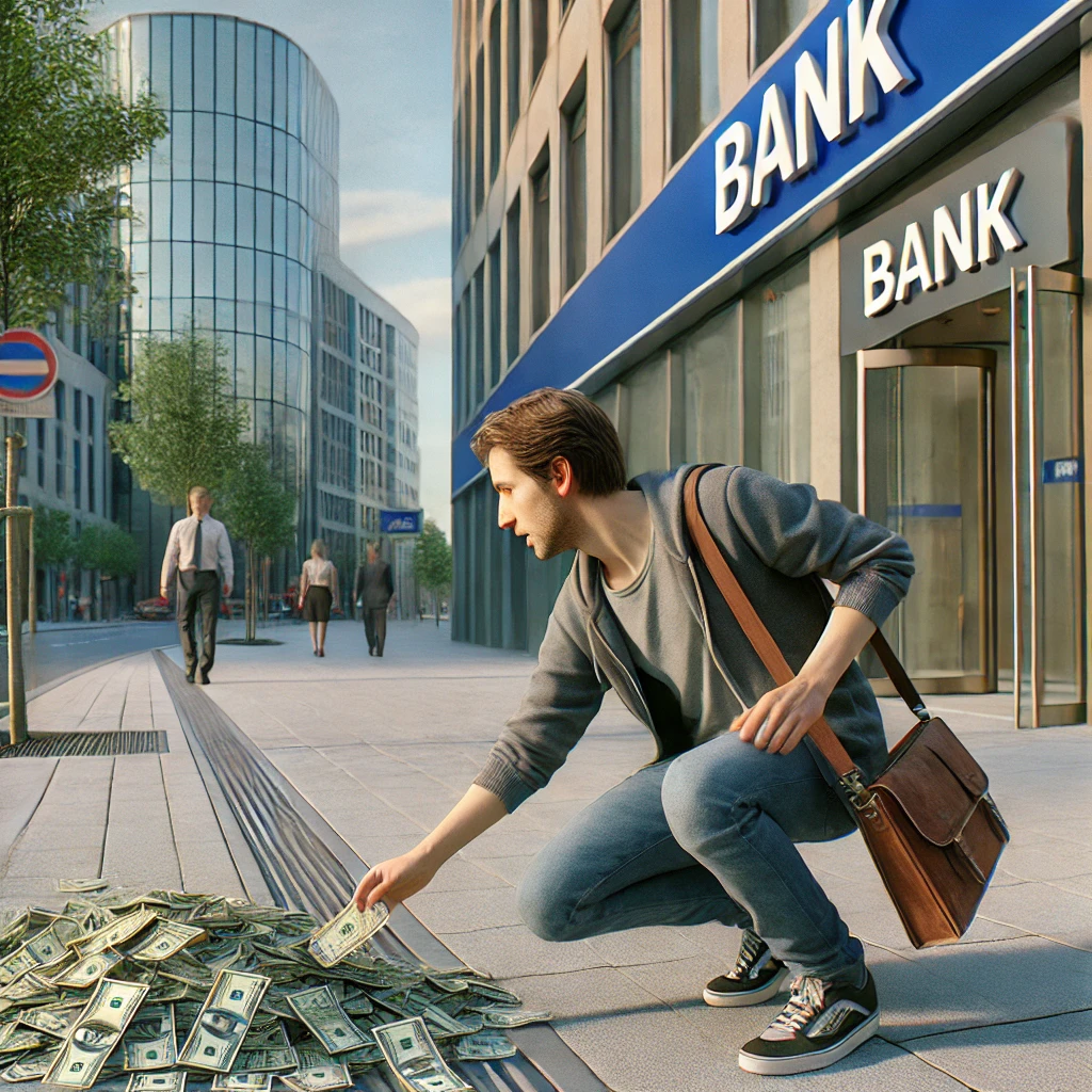 은행 근처에서 돈을 줍는 꿈