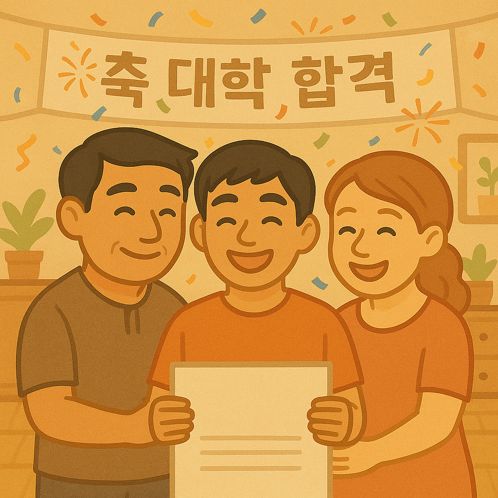 다문화 가정의 학생이 대학교에 합격하여 웃는 이미지