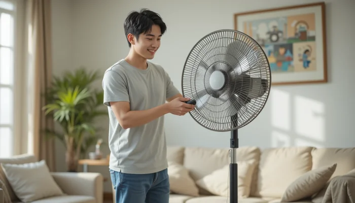 선풍기를 청소하는 남성 모습