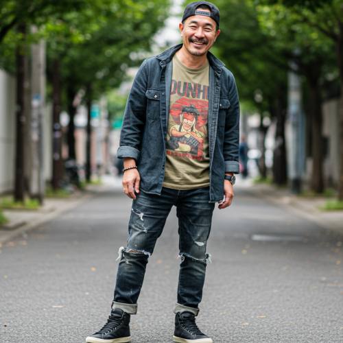 스트릿 브랜드를 입은 중년