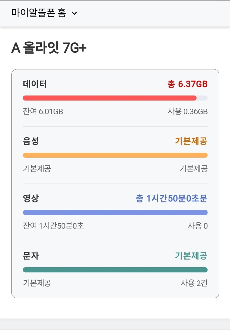 A모바일 알뜰폰도 실시간 사용량 확인가능한 어플 마이알뜰폰