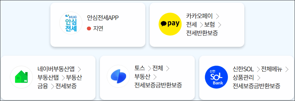 모바일 전세보증금 보증 신청 경로