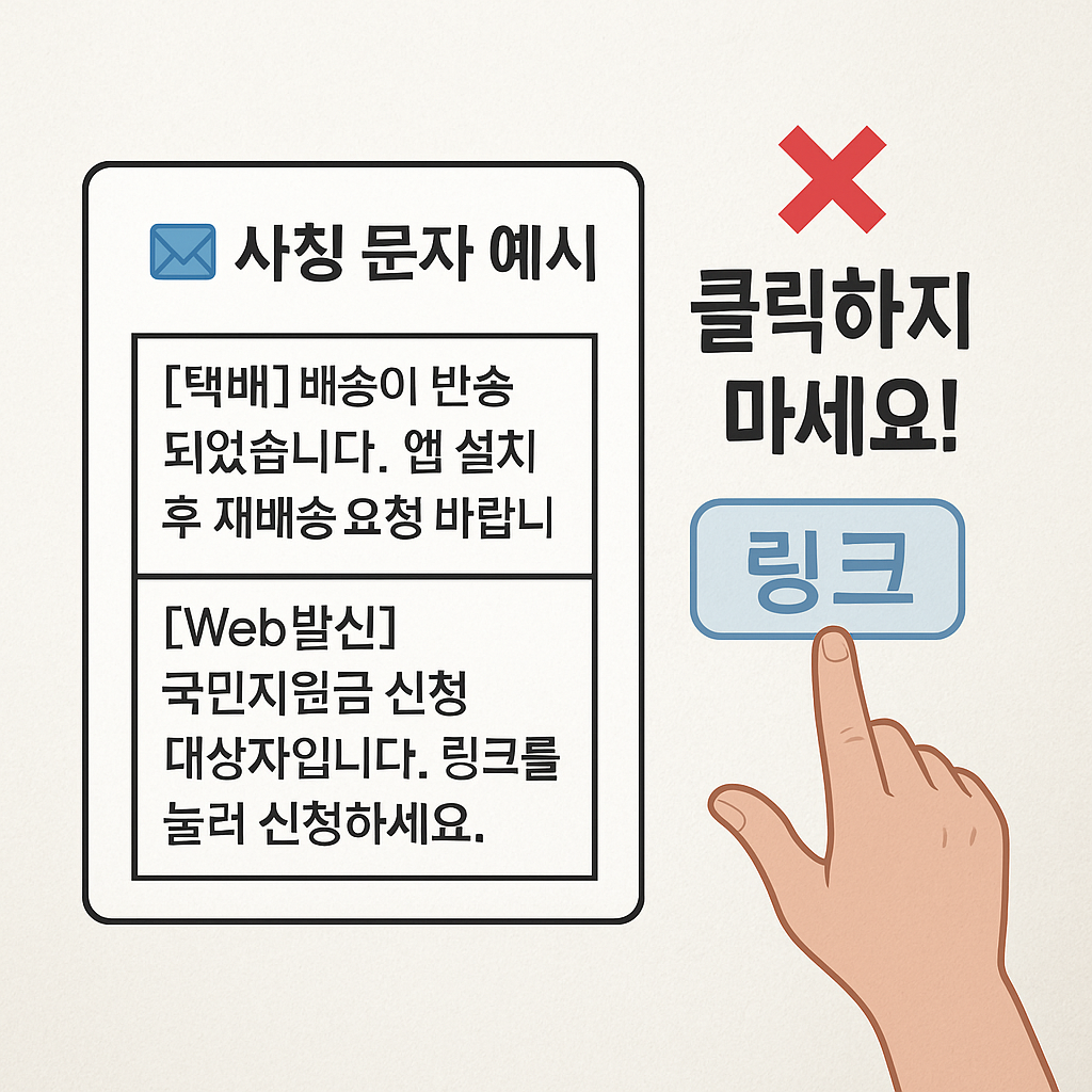 가짜 택배 문자로에 포함된 링크 --- 클릭 유도형 보이스피싱 수법