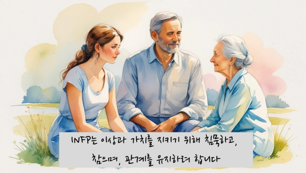 INFP는 자신이 믿는 가치와 진심을 지키기 위해 침묵하고, 참으며 관계를 유지하려 합니다에 관한 그림