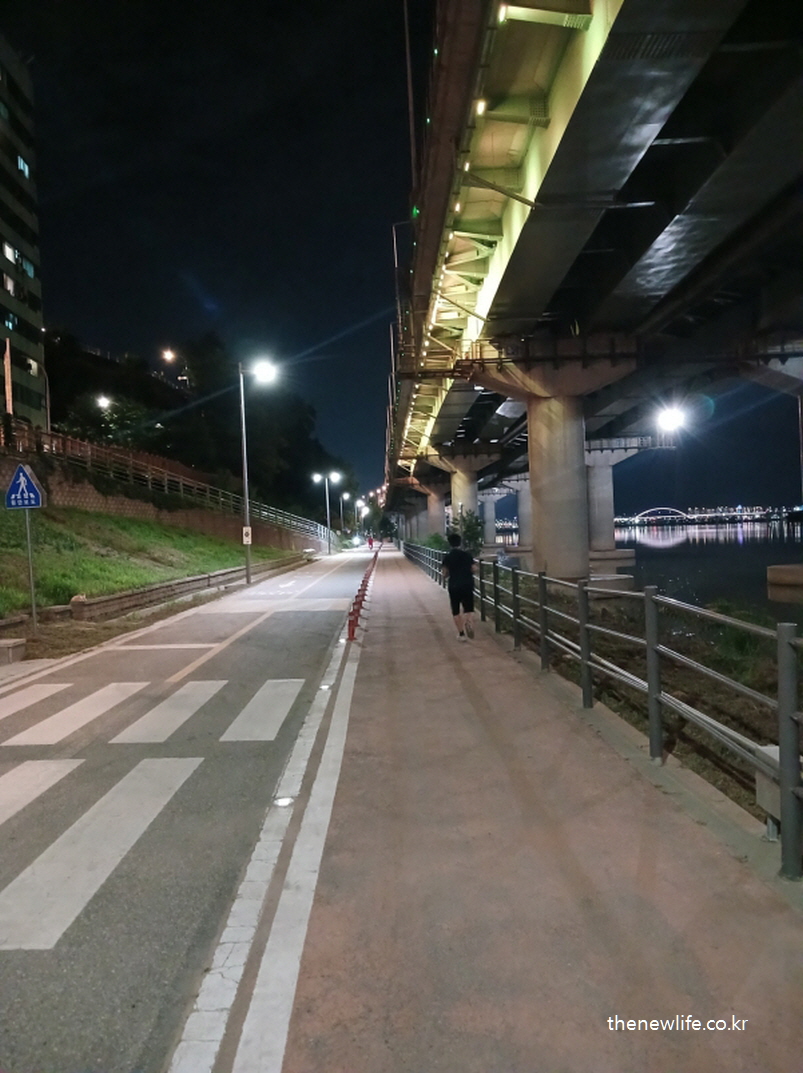 야간 강변 조깅 코스에서 조깅 중인 시민-조깅 효과-심폐 기능 향상 이미지