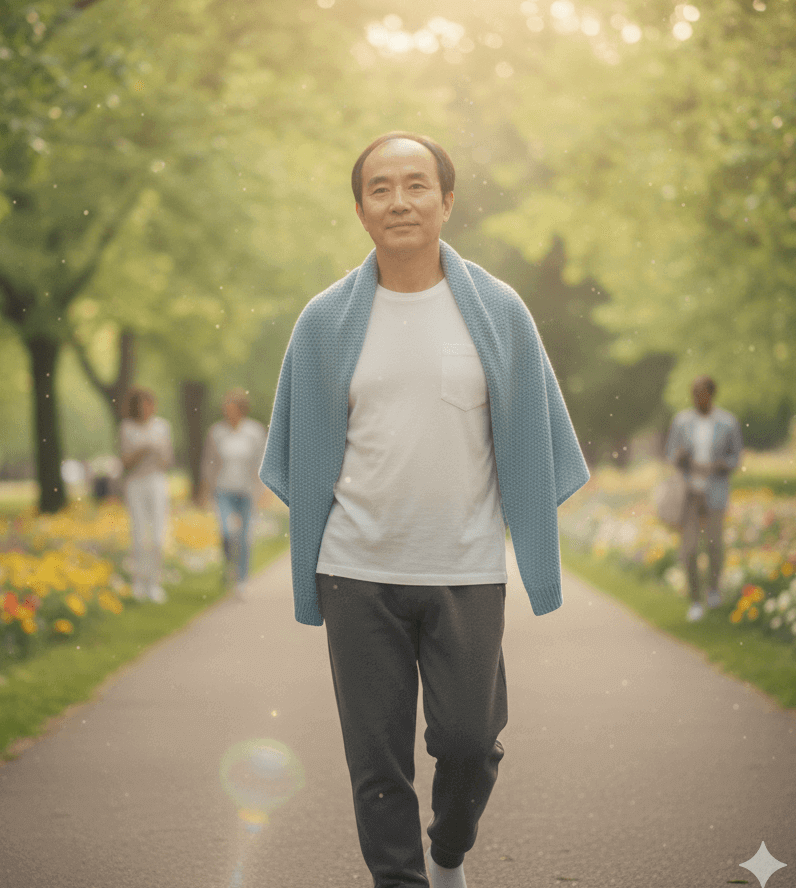 산책하는 중년남성, 공원