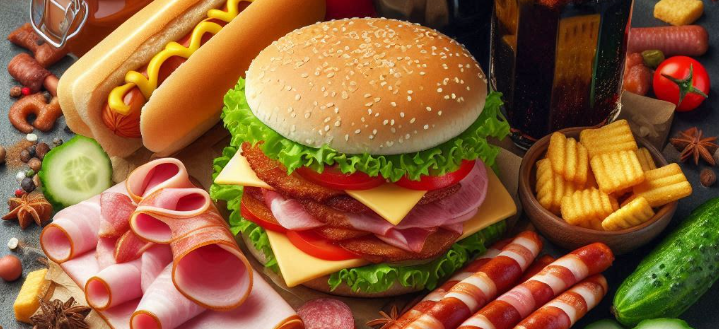 패스트푸드-스낵-콜라-소시지-베이컨