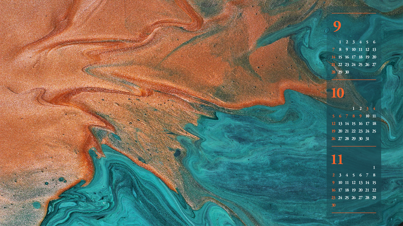 10 청녹색과 주황색 추상 B - 2025년10월 노트북배경화면