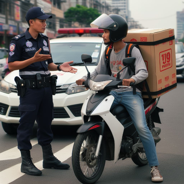안전운전-위반으로-경찰에게-단속당하는-이륜차운전자