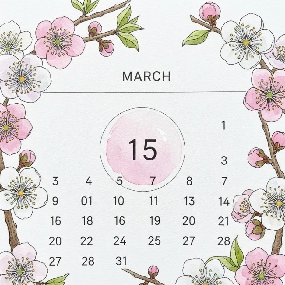 매화꽃과 함께 표시된 3월의 달력