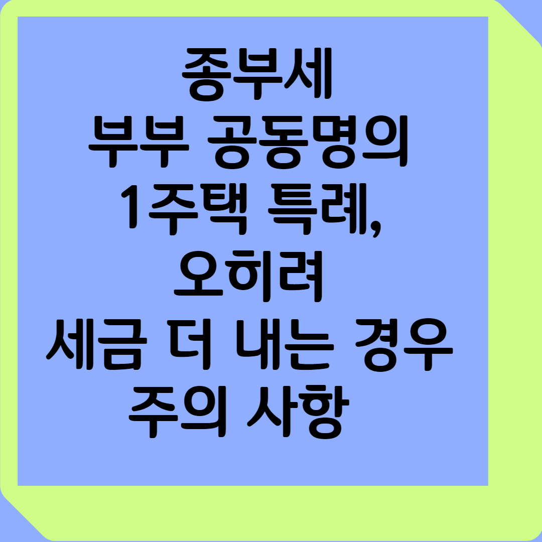 종부세 부부 공동명의 1주택 특례, 오히려 세금 더 내는 경우 주의!