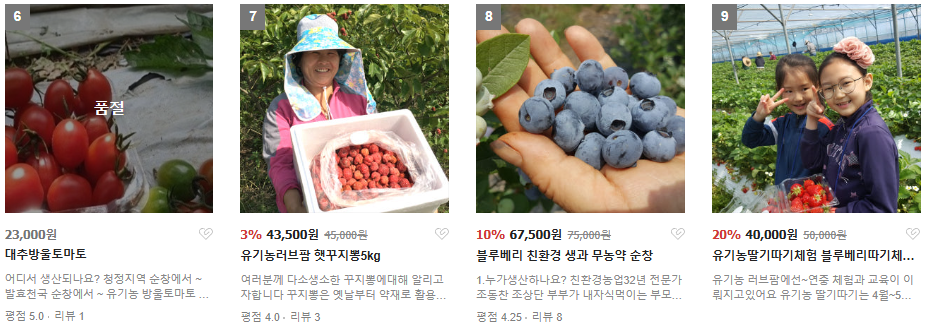 6시내고향 유기농딸기 블루베리 냉동딸기 블루베리 복분자 꾸지뽕 유기농러브팜