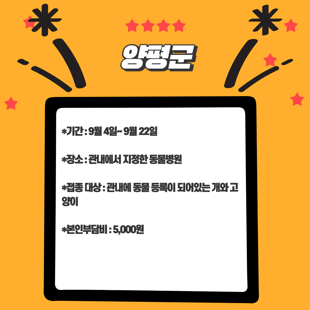 양평군 광견병 접종 관련 공고.