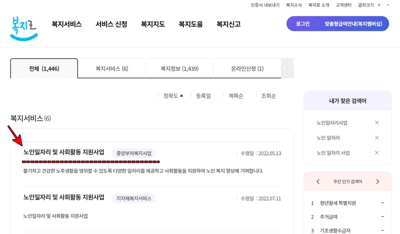 노인일자리 및 사회활동 지원사업 클릭