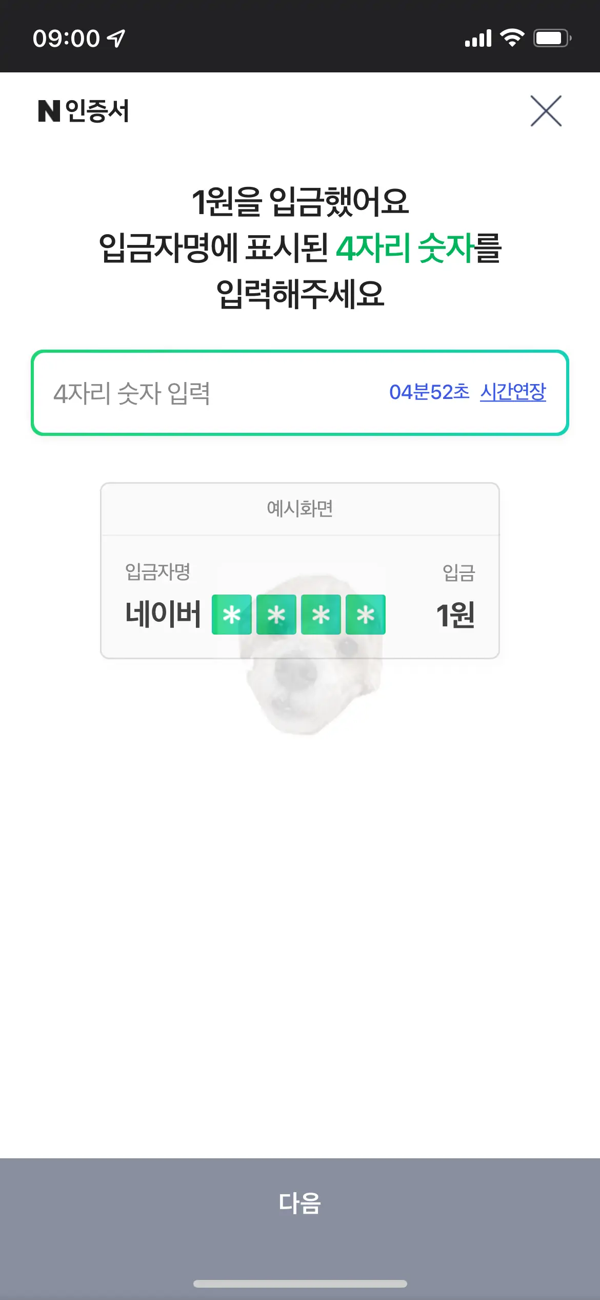 본인인증 4자리 입력
