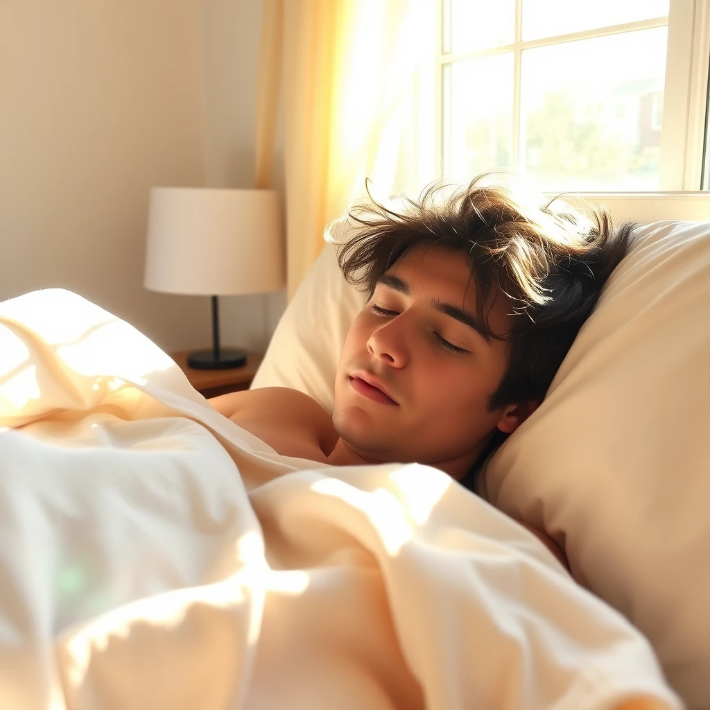 침대에서 늦잠을 자고 있는 남자의 모습