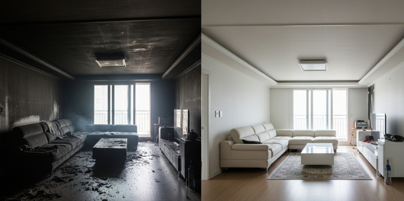 화재 복구 청소 전후