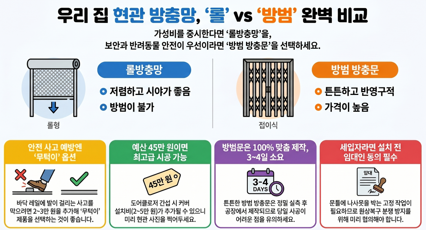 우리 집 현관 방충망, 롤 vs 방범 완벽 비교