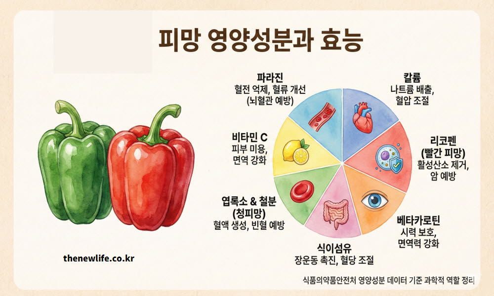 피망 효능을 뒷받침하는 과학적인 영양 성분을 설명하는 이미지