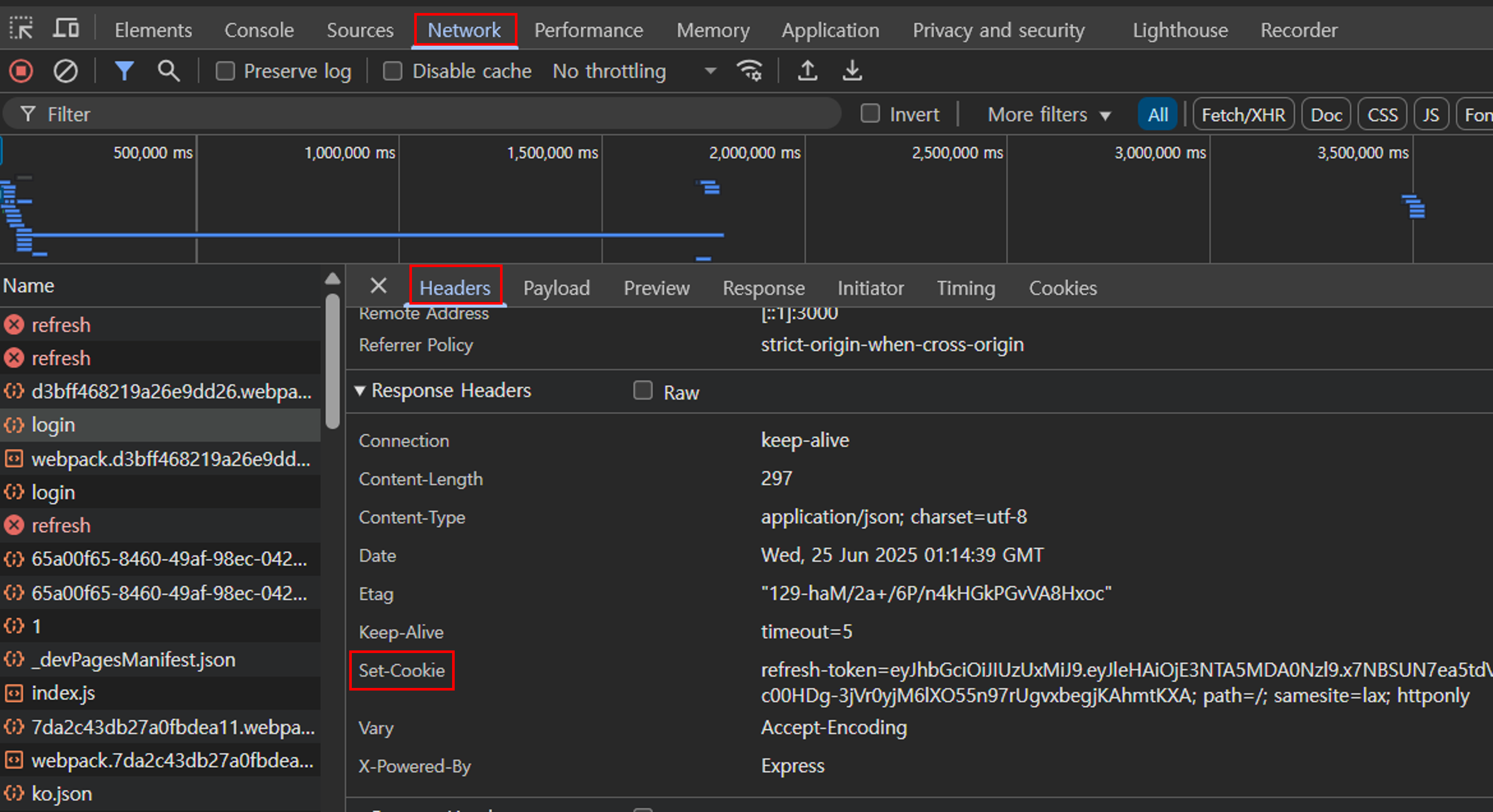 Set-Cookie값 확인하기