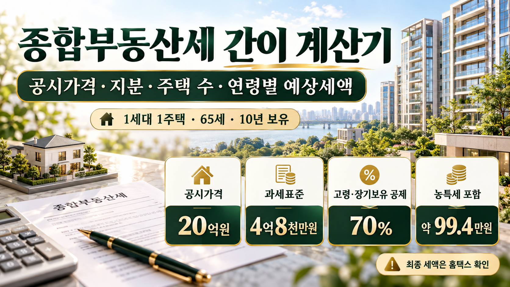 종합부동산세 간이 계산기 - 공시가격&middot;지분&middot;주택 수&middot;연령별 예상세액