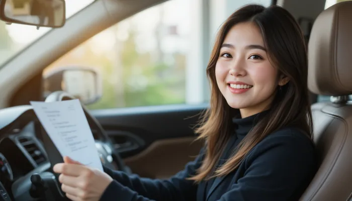고속도로 통행료 조회 문제를 해결한 뒤 미소 짓는 여성의 모습