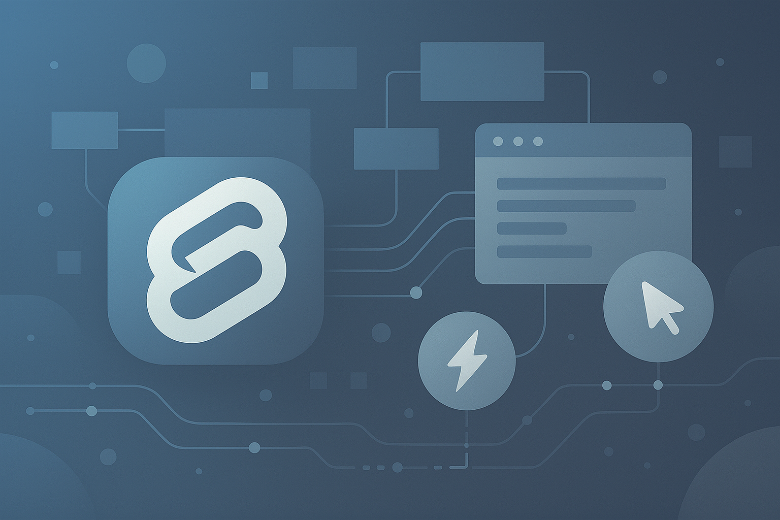 웹 프레임워크의 기초 개념을 상징하는 구조적 연결과 흐름의 이미지