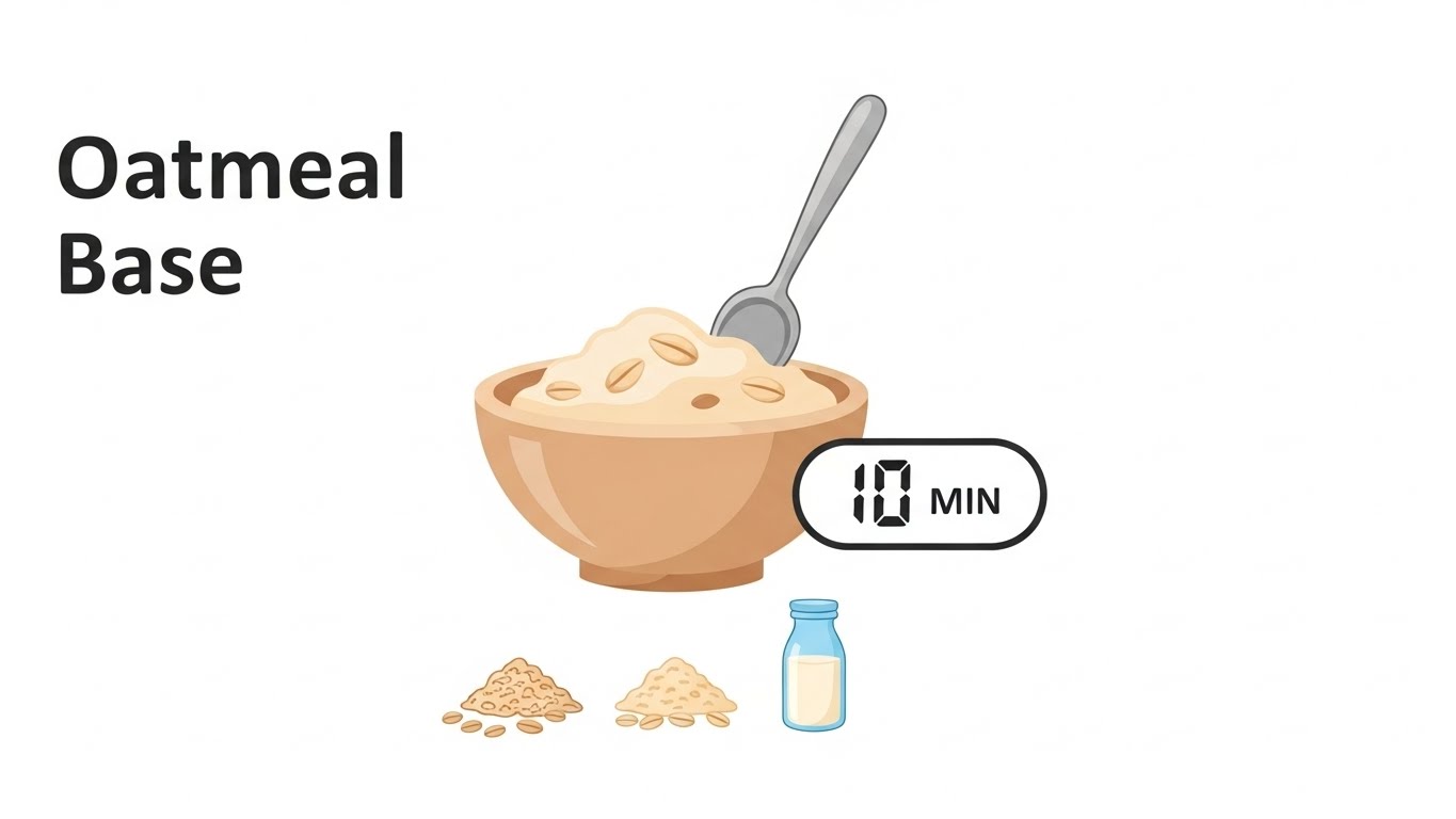 귀리, 견과류, 토마토로 구성된 10분 완성 혈관 건강 아침 식단 인포그래픽