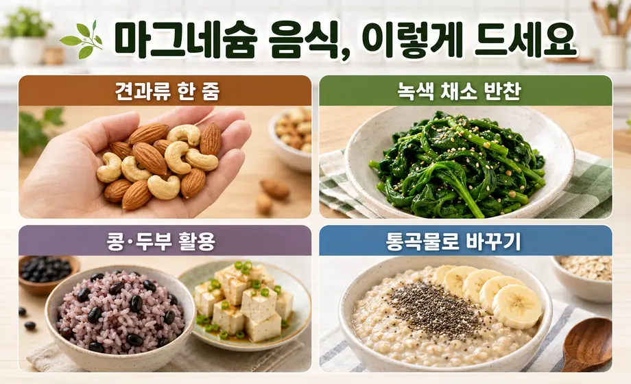 견과류와 녹색 채소, 콩, 두부, 통곡물로 마그네슘 섭취하는 방법