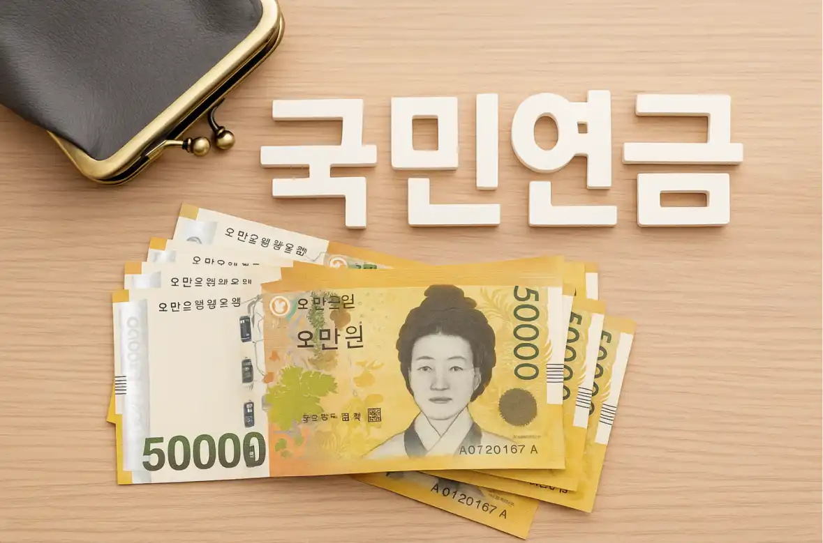 오만-원권-지폐와-국민연금-글자