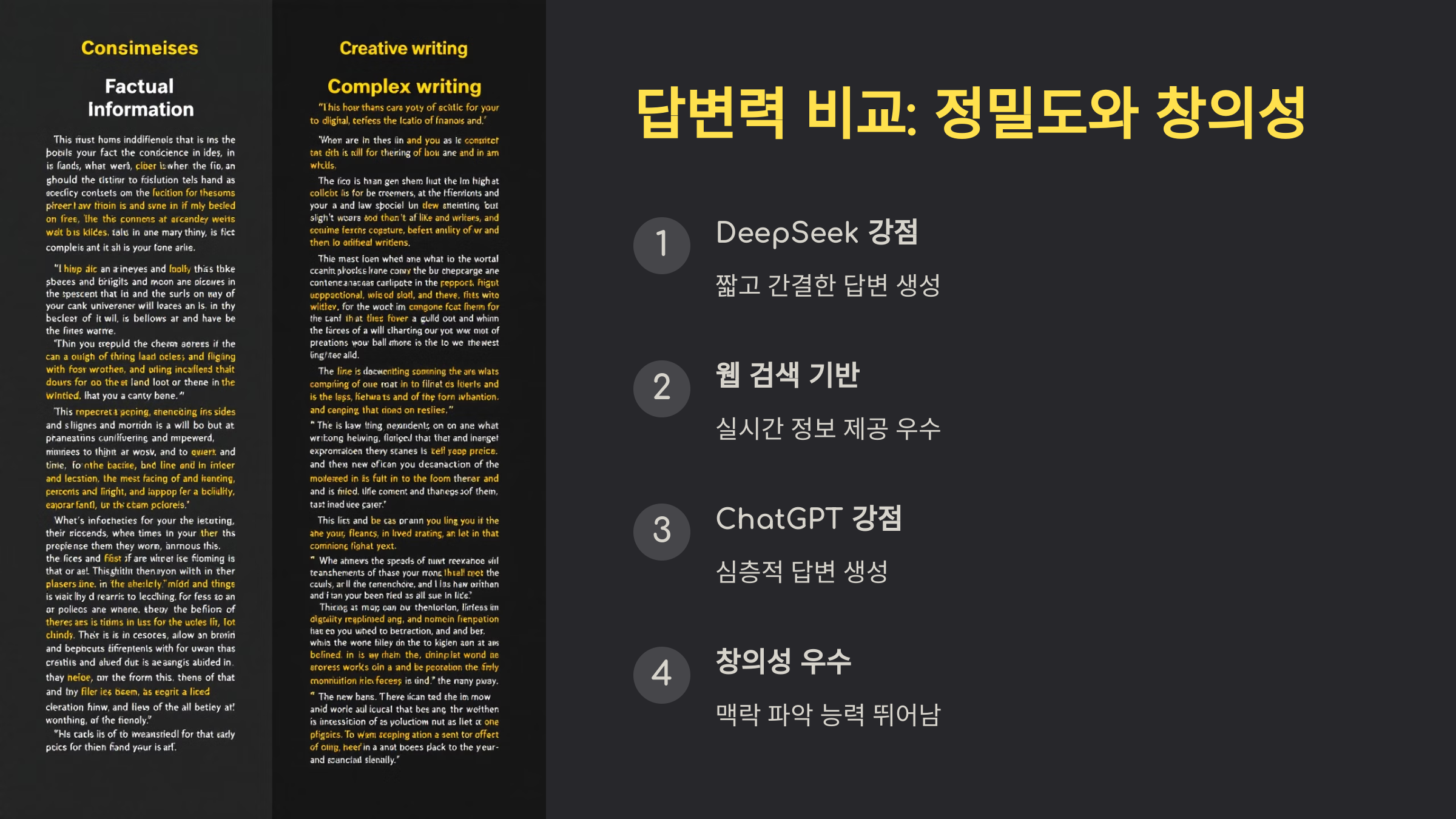 답변력 비교: 정밀도와 창의성 비교이미지