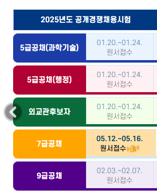 공무원 시험일정 및 과목 2025