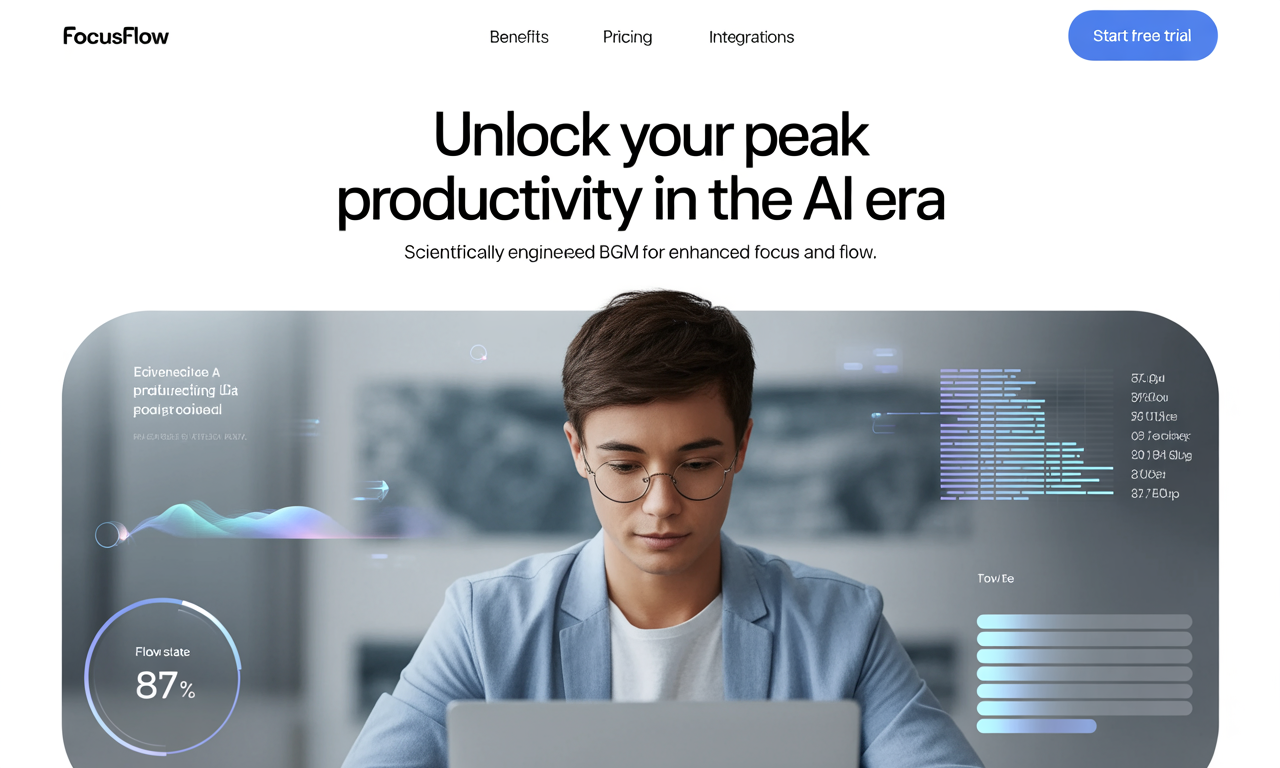 2025년 AI 시대의 집중력과 생산성 향상을 위한 두뇌활성화 BGM의 중요성을 강조하는 이미지