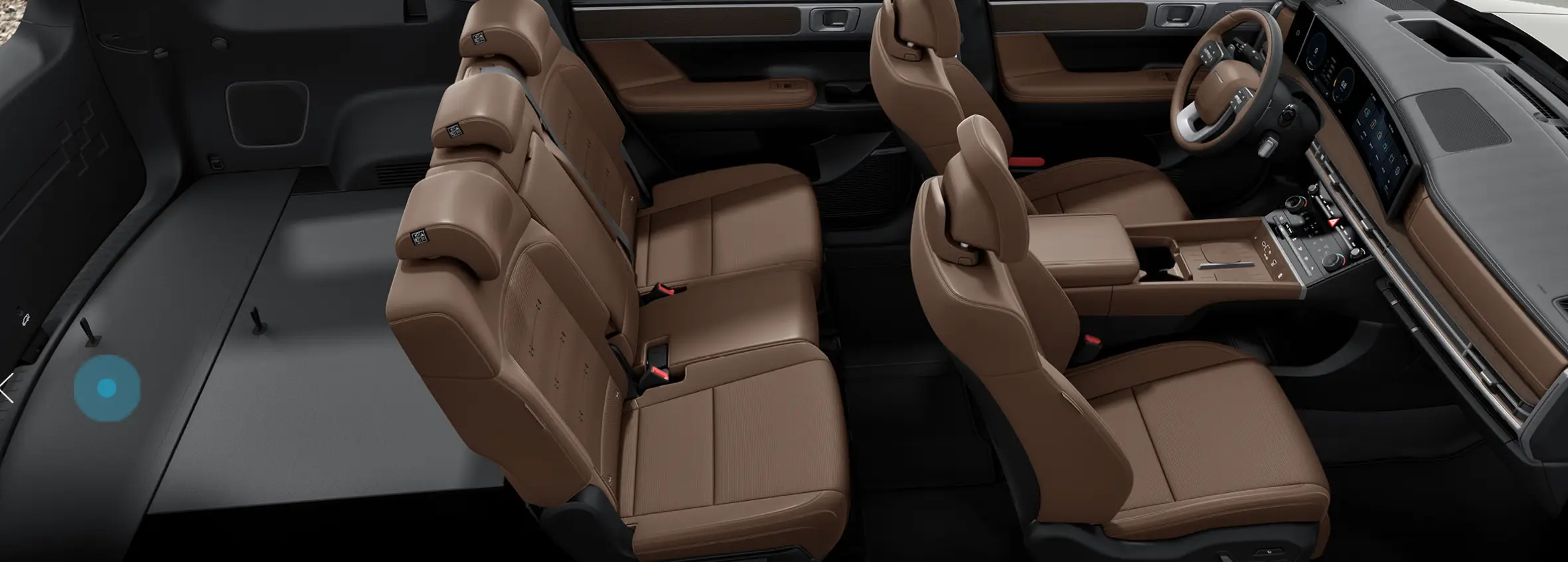 검은 색 전체 차량 실내 갈색 가죽시트가 덮힌 의자와 핸들