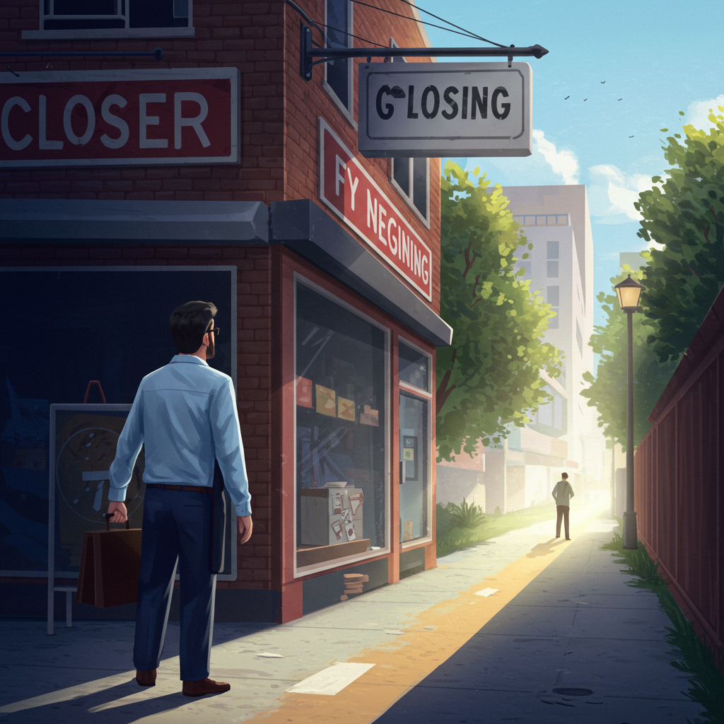 폐업 후 새로운 시작을 향해 나아가는 소상공인의 뒷모습