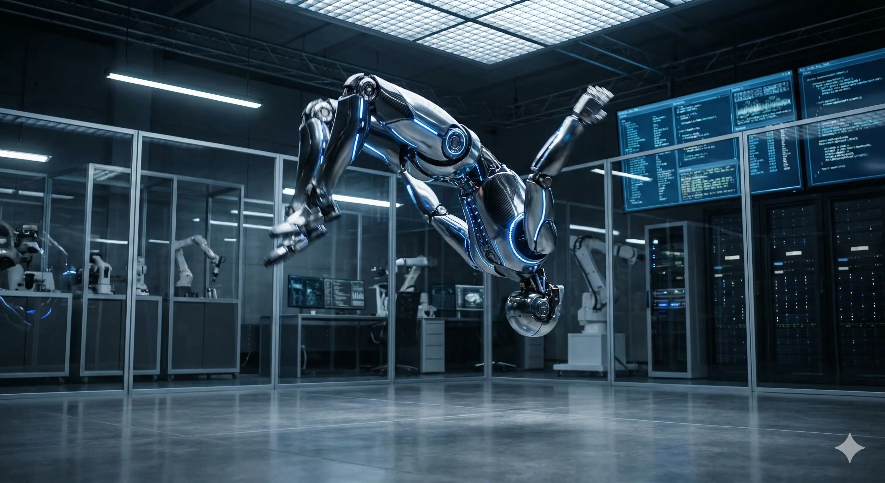 백플립을 시연 중인 보스턴 다이내믹스의 연구용 아틀라스 로봇